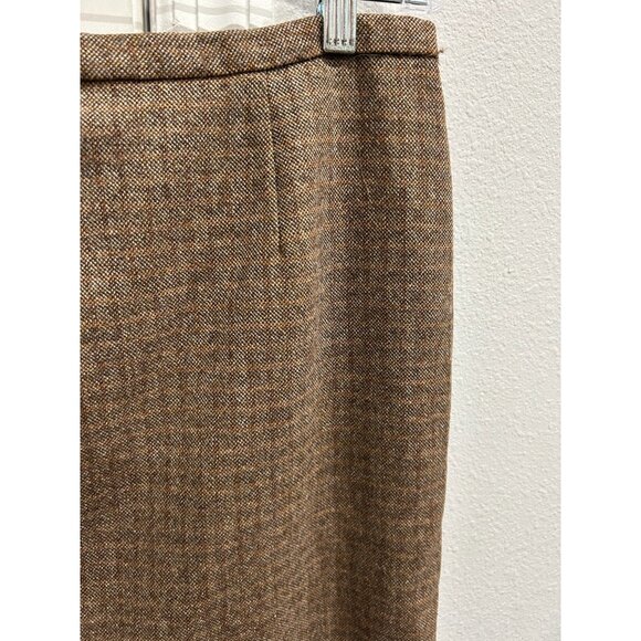 Brown Houndstooth Wool Blend Womens Pencil Skirt With Back Zipper Hook Closure - Picture 4 of 7